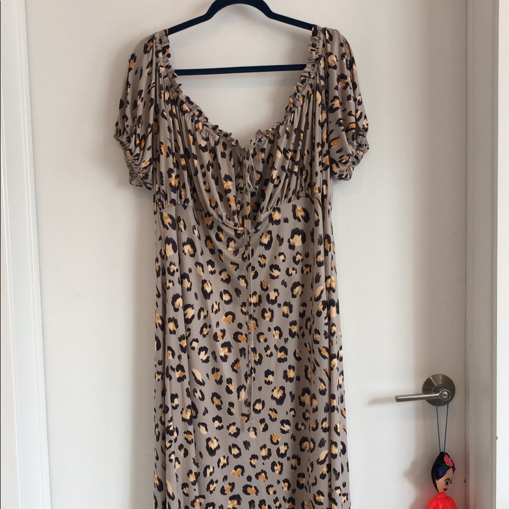 Silky leopard print off the shoulder maxi dress